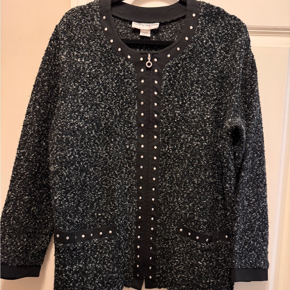 Textured Black and Gray Zip Jacket. Perfect for layering.